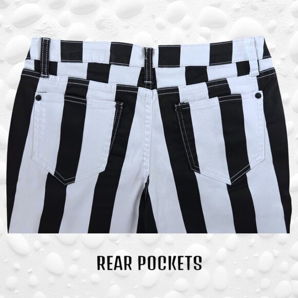 Ladies Black/White Striped Capris - Size 30-31" "BEETLEJUICE" Inspired - NWOT - Picture 5 of 7
